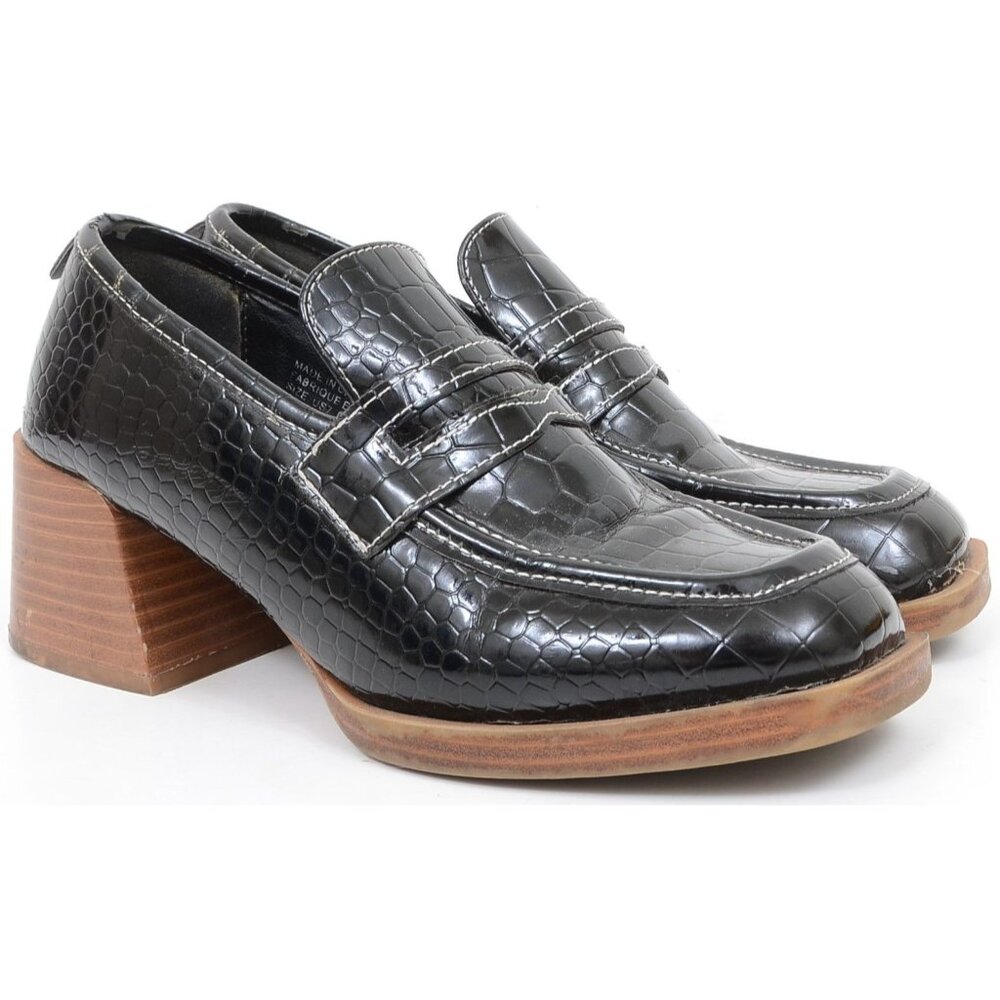 Urban Outfitters Lucy Croc Shiney Slip-on Faux Leather Loafer Block Heel Size 7